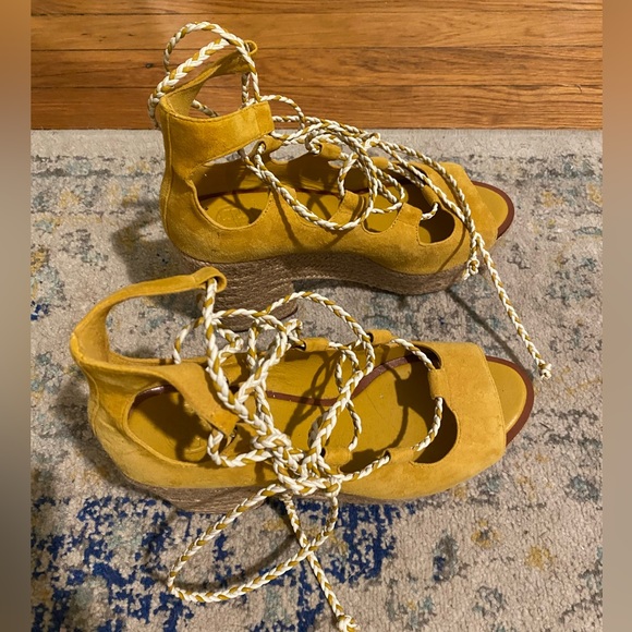 Tory Burch Positano Lace-Up Platform Espadrille Sandal Shoe Suede - Picture 8 of 10